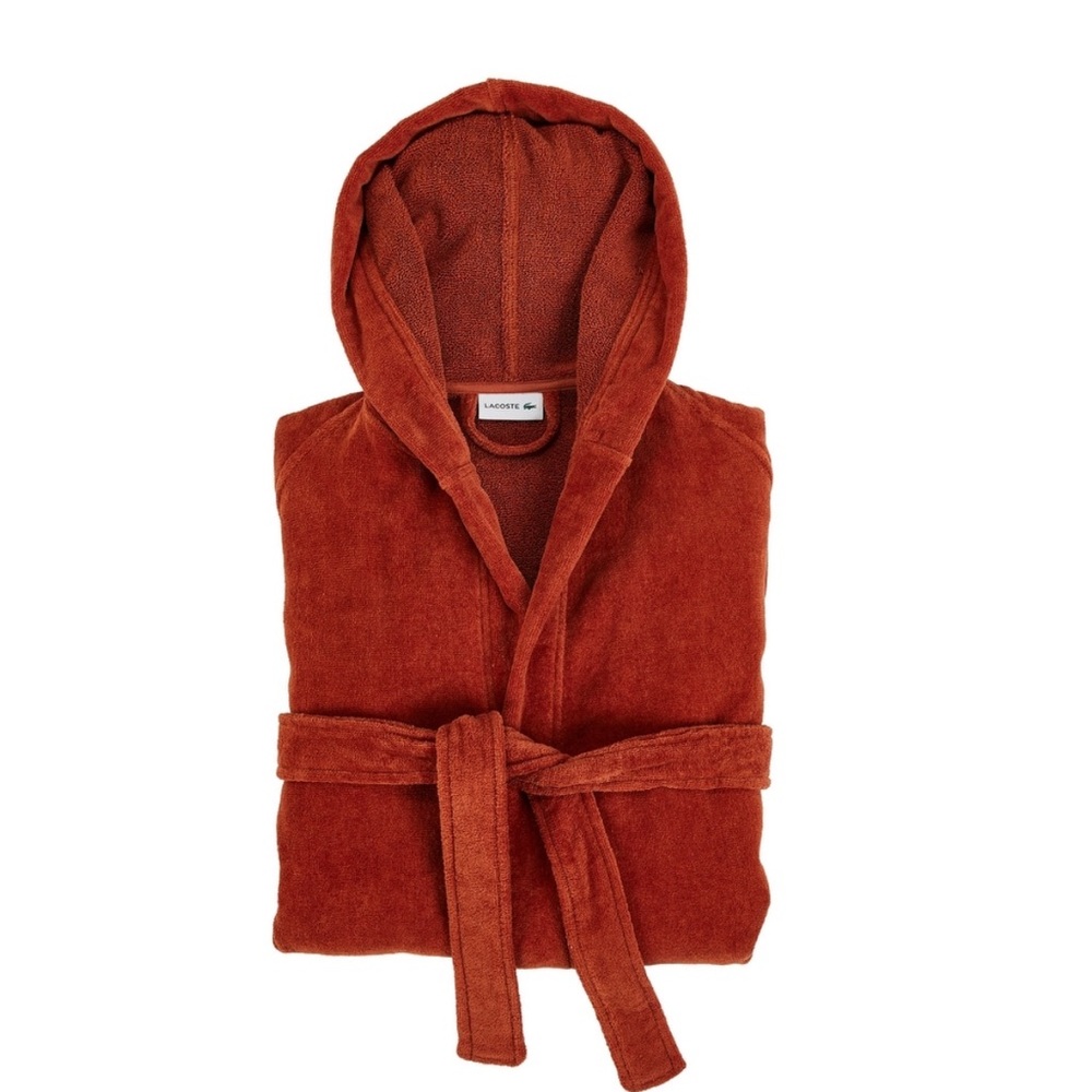 NWT Lacoste FairPlay Cotton Hooded Bathrobe Rust Red unisex - Above the knee